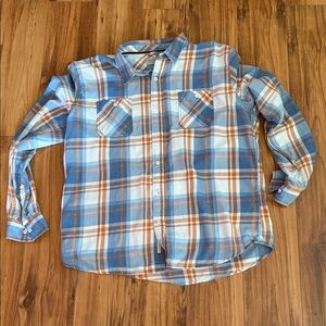 Original Weatherproof Vintage Shirt Men's Blue and Orange Plaid Shirt